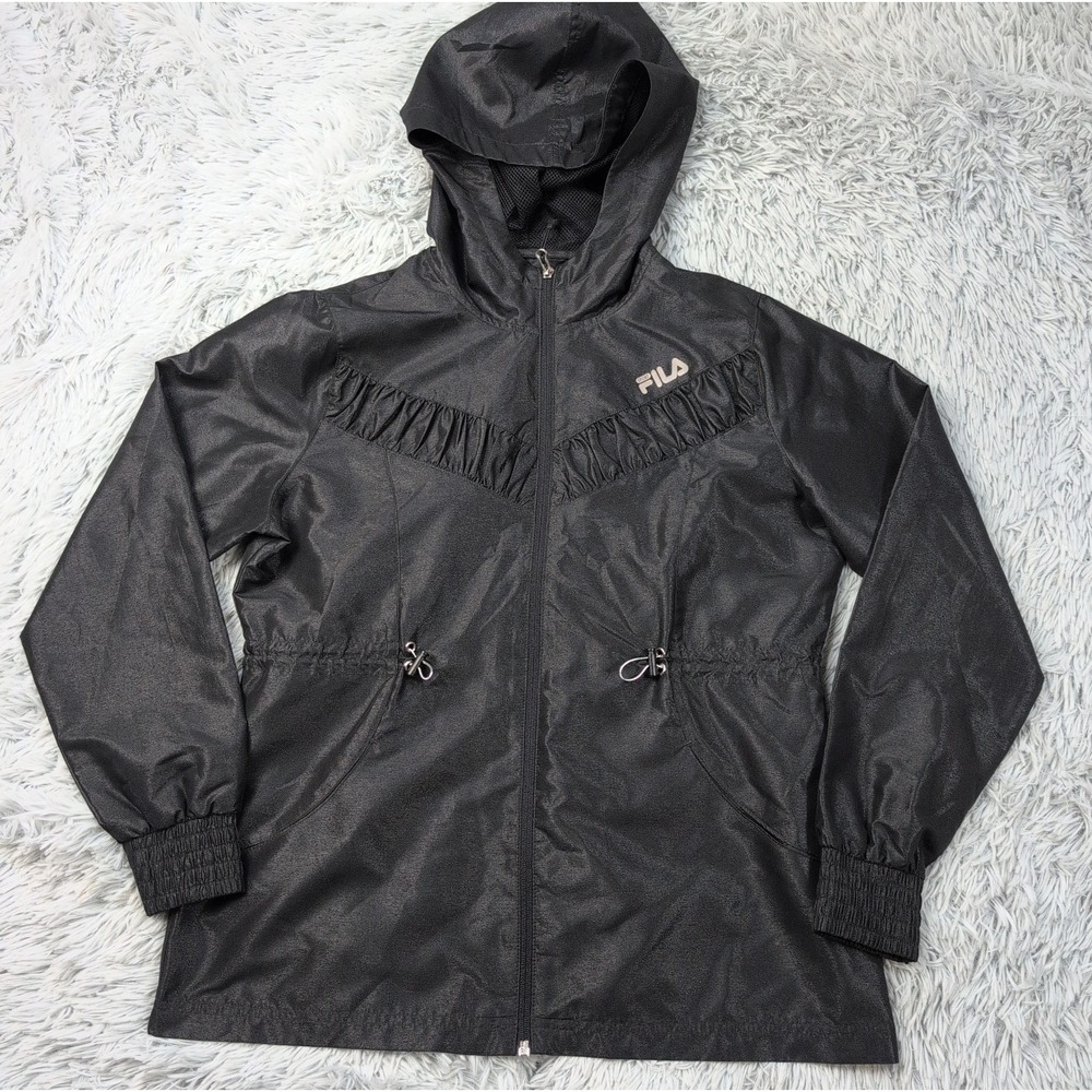 Fila Jacket Womens S Black Windbreaker Hoodie Sport Performance Athletic